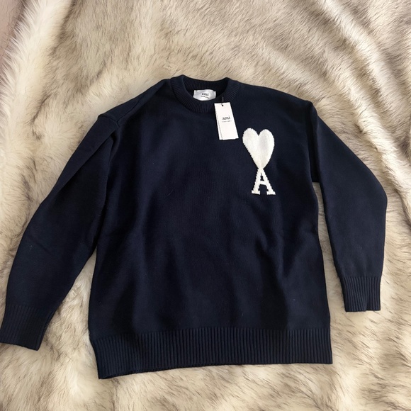 Ami Paris Blue Navy Oversize Ami De Coeur Small - Picture 2 of 5
